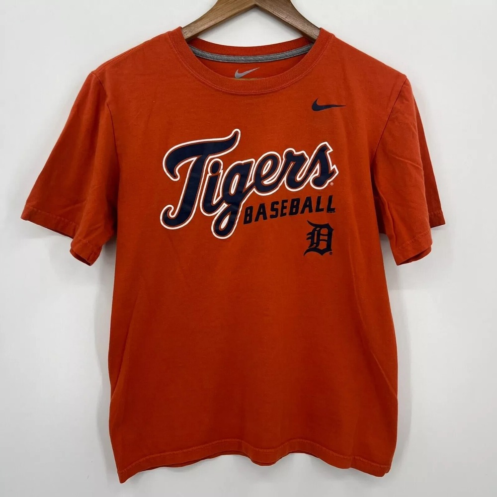 Nike Detroit Tigers Baseball Graphic T-Shirt Mens Small Orange Short Sleeve MLB